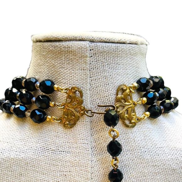 Vintage Aurora Borealis Beaded Goldtone Choker Necklace - Picture 2 of 9